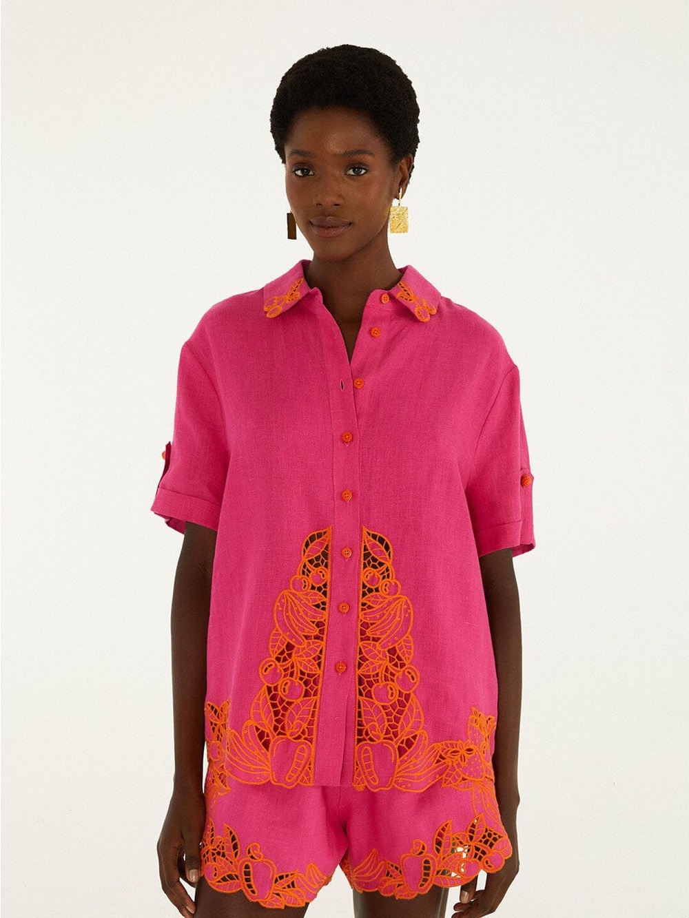 FARM RIO Pink Fruit Richelieu Artisanal Shirt